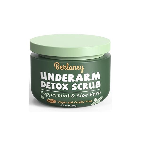 Armpit Detox Scrub 8.8 oz with Peppermint, Aloe Vera and Walnut Shell Powder, Underarm Helps on Removing Odor, Deep Cleanse & Exfoliating, also for Legs, Knee, Feet, Hands Whole Body