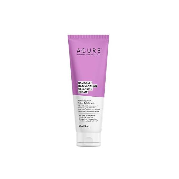 Acure Radically Rejuvenating Cleansing Cream - Foaming Creamy Facial Cleanser Moisturizing Benefits of Olive Oil, Cocoa Butter and the Soothing Deep Cleanse Mint 4 oz