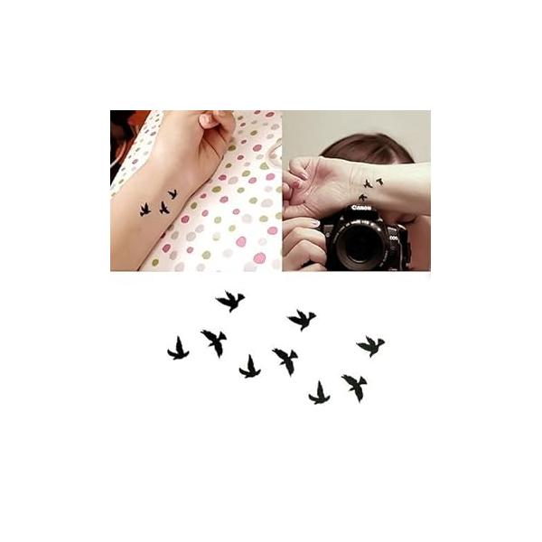 Small Cute Temporary Tattoo Black Bird (Set of 2)