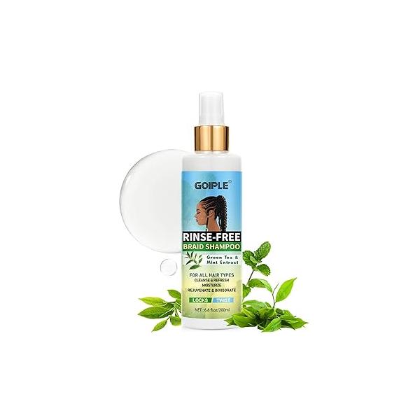 No-Water Braid Shampoo for Locs, Twists, Weaves - Rinse-Free, Dreadlock Build-Up, Odor, Itch & Flakes, No Residue, Chemical-Free, 6.8 fl oz