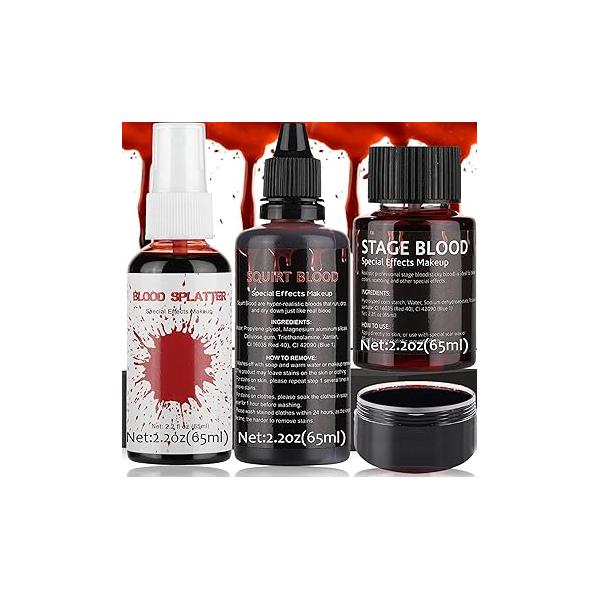 CCbeauty 7.6oz Halloween Fake Blood Makeup Kit - Spray+Squirt Blood+Stage Blood, Realistic Washable for Special Effects SFX Set Zombie Vampire Monster Cosplay Mouth Clothes Dress Up