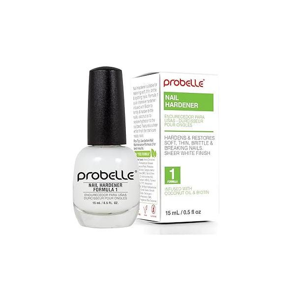 Probelle Nail Hardener Formula 1 - Repair Damaged Nails, Extra Strong Growth Base Coat For Brittle Grows and Strengthens Soft, Weak Aids Splitting, Breaking, Peeling Nails