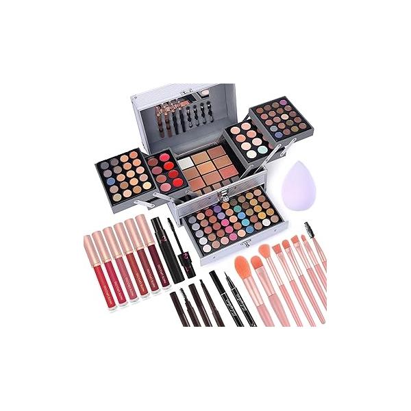 132 Color All In One Makeup Gift Set Kit- Includes 94 Eyeshadow, 12 Lip Gloss, Concealer, 5 Eyebrow powder, 3 Face Powder, Blush, Contour Shade, 2 Liners, Eye 4 Eyeshadow Brush