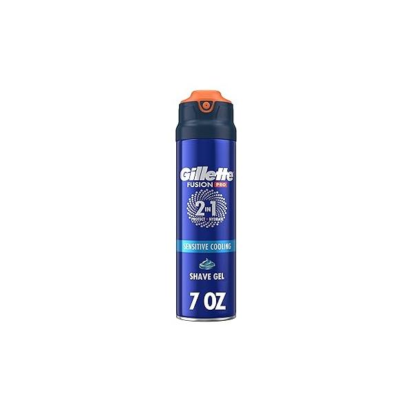 Gillette PRO Shaving Gel For Men Cools To Soothe Skin And Hydrates Facial Hair, 7oz, ProGlide Sensitive 2 in 1 Shave