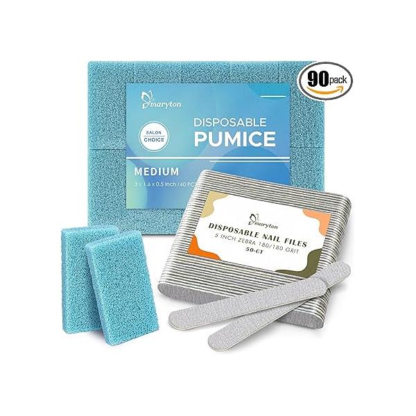 40Pcs Disposable Pumice Stone and 50Pcs Nail Files 180 Grit Bundle