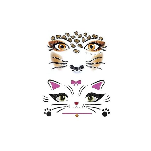 Animal Face Sticker Leopard Cat Floral Festival Body Paint Decoration Stickers for Halloween Stage performance face stickers 2sheets