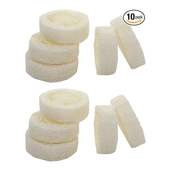 10Pcs White Natural Loofah Slices for Soap Making, Exfoliating Body Sponge Scrubber Skin Care Loofa Supplies Bathing Accessories