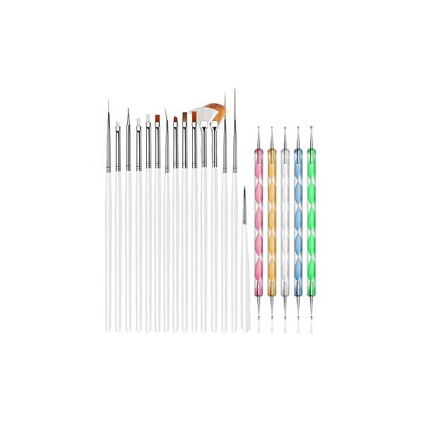 20pcs Nail Art Design Tools, 15pcs Painting Brushes Set with 5pcs Dotting Pens, BLACK …