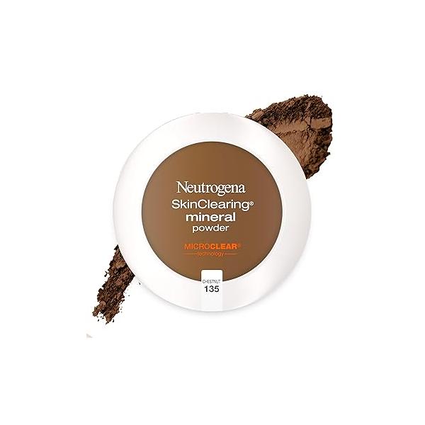 Neutrogena SkinClearing Mineral Acne-Concealing Pressed Powder Compact, Shine-Free & Oil-Absorbing Makeup with Salicylic Acid to Cover, Treat Prevent Breakouts, Soft Beige 50,.38 oz