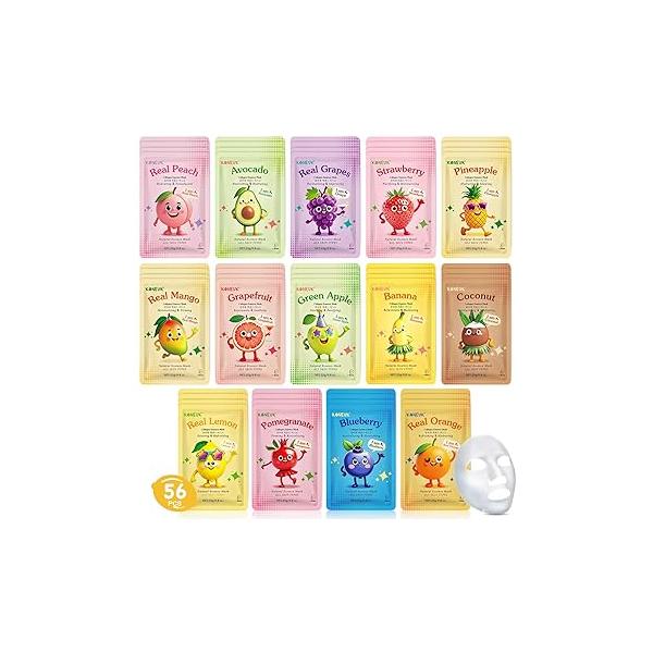 14 Pack Fruit Face Masks Skincare for Kids, Sheet Hydrating Facial Mask All Skin Types, Bulk Collagen Women Care, Birthday Party Spa Gifts Teens Girls