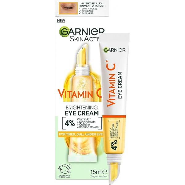 Garnier Eye Cream, With 4% Vitamin C, Brightening Treatment For Dark Circles, Prevents Under Bags And Puffiness, C*, 15ml