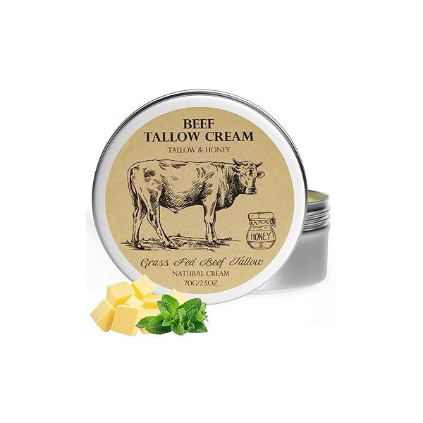 Beef Tallow for Skin, and Honey Balm,Tallow Face Moisturizer, Natural Grass-Fed Balm with Raw Moisturizing Cream Body Lotion Skin Care