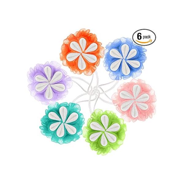 6 Pack Bath Loofah Sponge Flower Shower Sponges for Exfoliating Body Scrubber Spa Gifts Women Bathroom Cleaning Bathing Accessories Men(Multicolor)