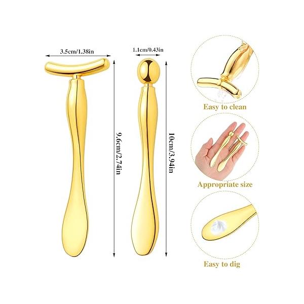 Pimoys 2 Pcs Metal Eye Cream Applicator Face Roller Massager Tool,Eye Massage Wand Stick Women for Facial Reducing Puffiness Wrinkle Gift