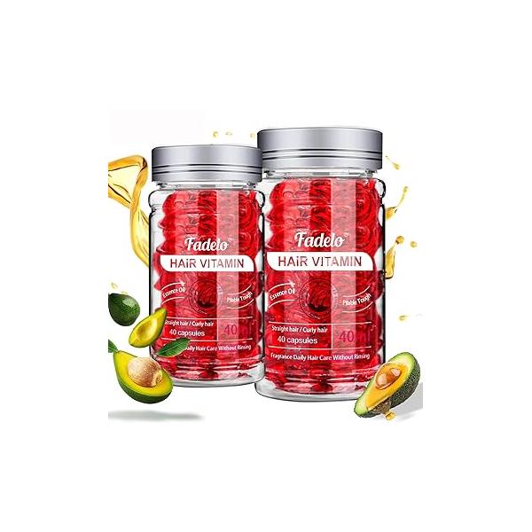 Hair Treatment Oil Capsule - No Rinse Essence for Frizzy and Dry Damaged Rich in Vitamins A, C, E Pro-Vitamin B5 Enhanced With Argan/Macadamia/Avocado Oils (4 Fl Oz, Pack of 2)