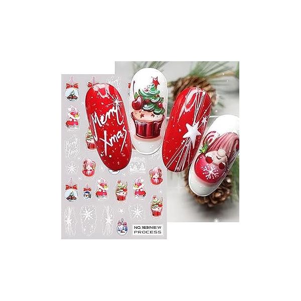 Christmas Nail Art Stickers White Snowflake Self-Adhesive DIY Decals for Red Dwarf Car Cute Design Decoration Party 6 Sheets