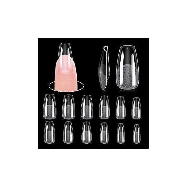 MEKK Brand, 500PCS Ballerina Coffin Nails, Full Cover Long Fake 10 Sizes, Acrylic Nail Tips for Salons & DIY Art