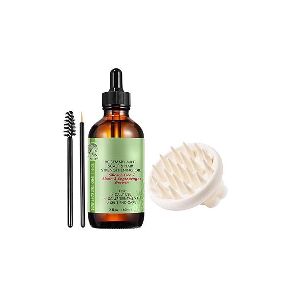 Rosemary Oil for Hair 60ml, With A Silicon Massage Brush, Strengthens and Nourishes Scalp