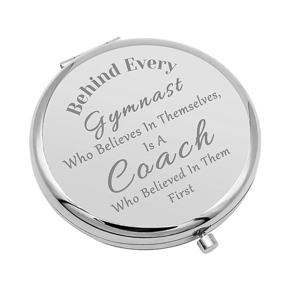 Gymnast Coach Gift Appreciation Gifts Compact Makeup Mirror Instructor Thank You Inspirational Gymnastics Teacher Folding Christmas Birthday(Silver)