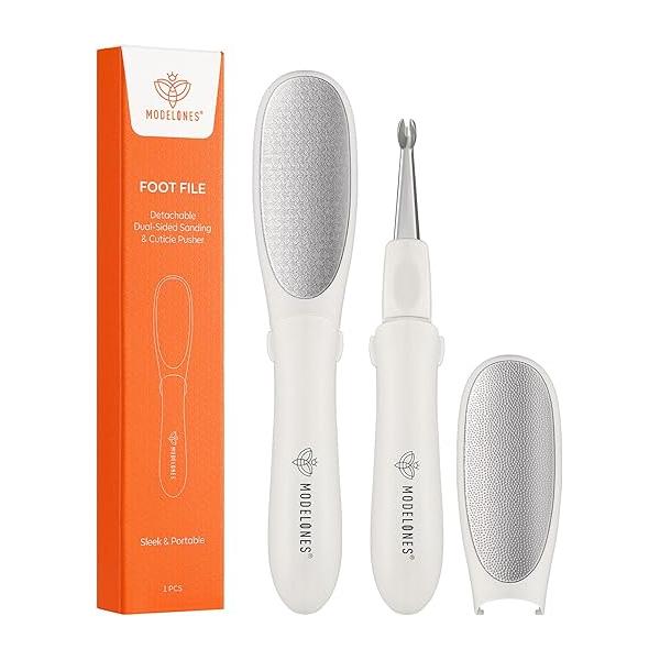 Modelones Mini Foot File Callus Remover, Multifunction 2-in-1 Pedicure Tools for Feet with Double-Sided Rasp, Dead Skin Fork - Safe, Lightweight Sander Perfect Daily Hand & Care