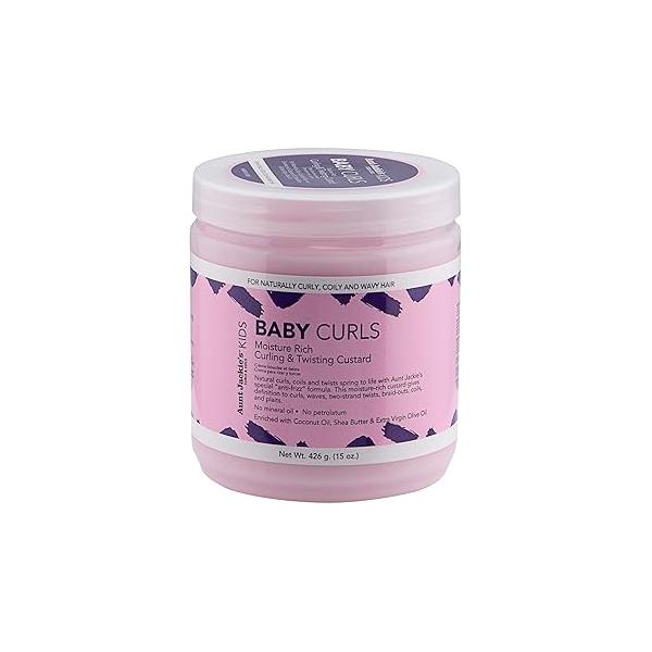 Aunt Jackie's Kids Baby Curls, Moisture Rich Curling and Twisting Custard for Naturally Curly, Coily Wavy Hair, 15 oz