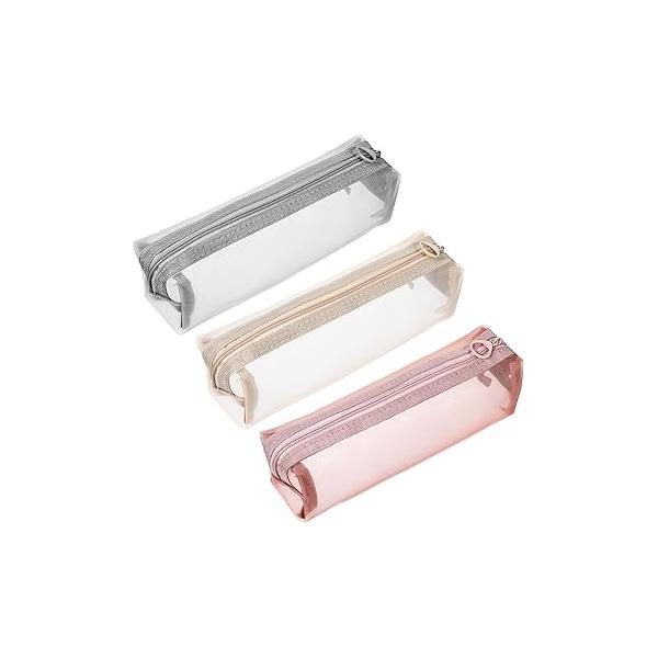 3Pcs Mesh Makeup Brush Bags, Aesthetics Nylon Zipper Pouch Bags Portable Multi-colors Cosmetic for Trave Home Office Accessories Organizer