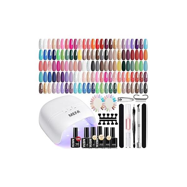 MEFA 35 Pcs Gel Nail Polish Set, 32 Colors Summer Neon Rainbow Bright Yellow Hot Pink Art Manicure DIY Decoration Beginners Salon Home Gift for Women