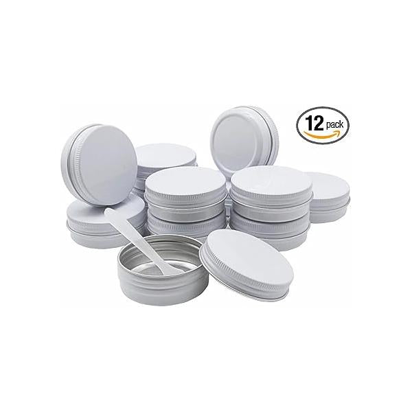 12pcs 1oz 30 ml Aluminum Tin Jar, 30g Refillable Makeup Container, Gram White Screw Lid Round Can Sample Pot for Cosmetic DIY, Handmade, Lip Balm, Cream, Salve, Toner, Candle, Paint, Scrub
