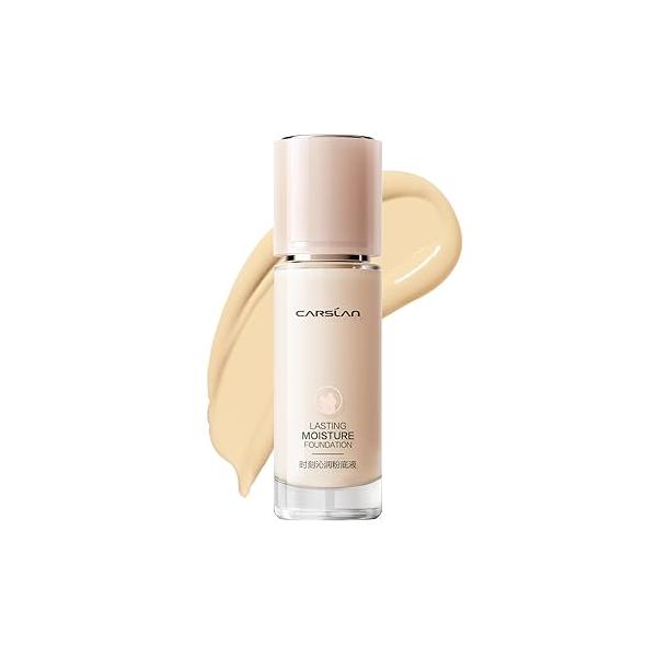 Lasting Moisture Foundation, 24H Longlasting Medium Coverage Dewy Finish Face Makeup, Poreless, Lightweight, Hydrating Liquid Foundation For Dry Skin, M02
