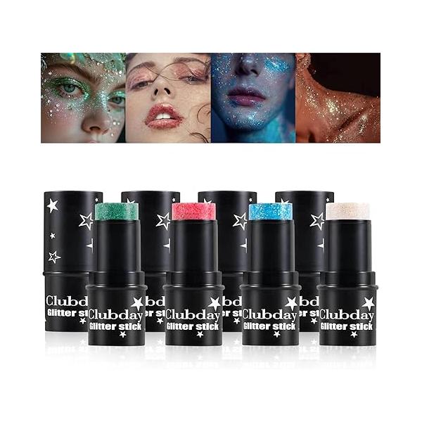 Body Glitter Stick, 4 PCS, Sparkling Holographic Mermaid Paint Sequins Shimmer Eyeshadow, Gel, Waterproof Chunky Makeup Multiuse for Face Hair Nails, 034