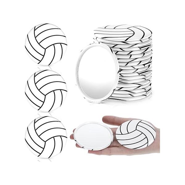 24Pcs Volleyball Gifts Compact Mirror, 2.76Inch/7cm Tinplate Makeup Mirrors for Volley-Ball Accessories Enthusiasts, Teen Girls Party Favors