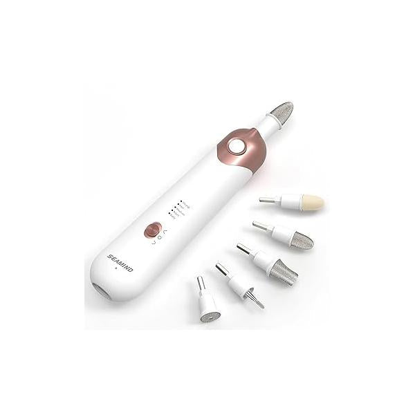 Professional Manicure Pedicure Set - Cordless Electric Foot Nail Care Trimmer Buffer Tools 5 Speeds, Rechargeable, Thick Nails (Red)