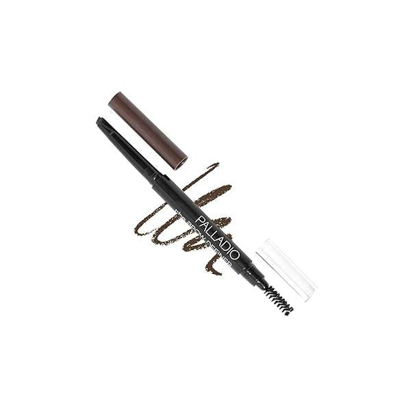 Palladio Brow Definer Retractable Pencil, Triangular Tip Fills Brows for a Natural Look, Tame and Shape Eyebrows with Spoolie Brush, Eyebrow Shaper, Buildable Light to Dark Colors, (Taupe)