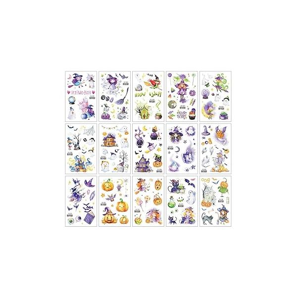 15 Pcs Halloween Glitter Tattoo Stickers, Body Temporary Face Sticker Set,Sweet makeup for Party