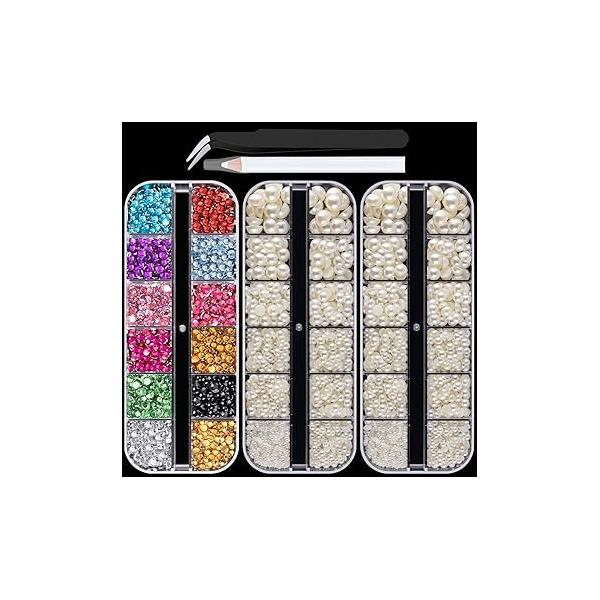 Colorful Face Gems for Makeup Set, Flatback Gorgeous Charming Shining AB Glass with Glue, Tweezer, Picker Pencil Eye Body Hair Make-up and Nail Art Deco