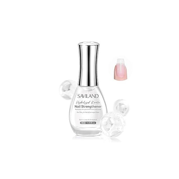 SAVILAND Advanced Nail Strengthener: Clear Air Dry Growth for Damaged Nails Fingernail Polish Strengthening Repair Weak & Thin Treatment with Castor Oil Vitamin E 15ml Women Gift