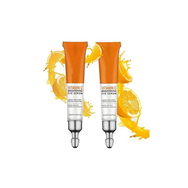Vitamin C Eye Cream for Dark Circles, Fine Lines Puffiness Crow's Feet Bags Under Eyes Treatment Women & Men, Advanced Super Serum With Hyaluronic Acid 1.34 oz (2)