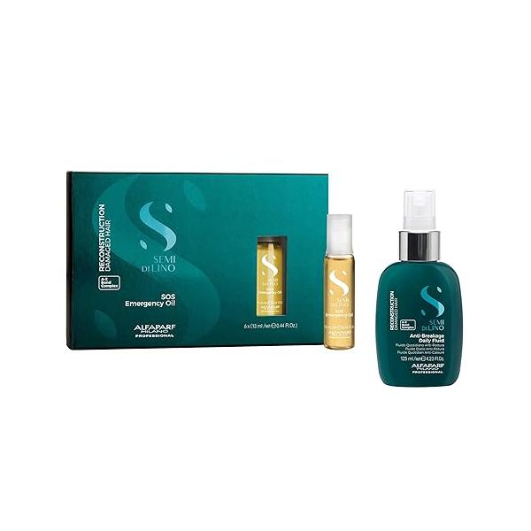 Alfaparf Milano Semi di Lino Reconstruction Reparative SOS Emergency Hair Oil and Anti-Breakage Fluid Set for Damaged - Breakage Treatment Strengthening & Repairing Vegan