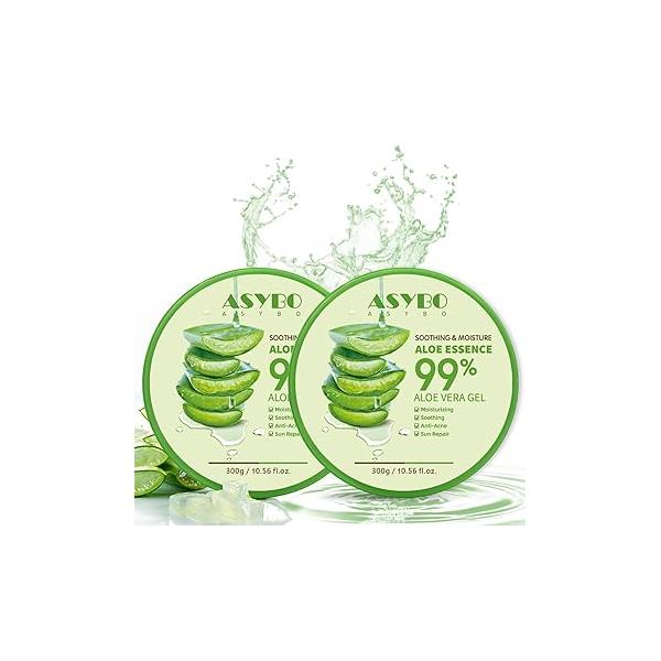 300x2 ML Natural Aloe Vera Gel -Organic Moisturizing Vera, Soothing and Hydrating, Sunburn Scar Repair, After Sun Care for Face Body Hair