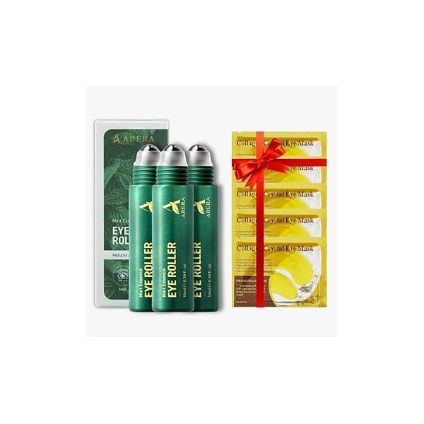 Abera Under Eye Roller for Men - Serum Puffy Eyes & Dark Circles, with Mint Essence, Vitamin C, Peptides Anti-Aging Benefits 0.34 Fl Oz