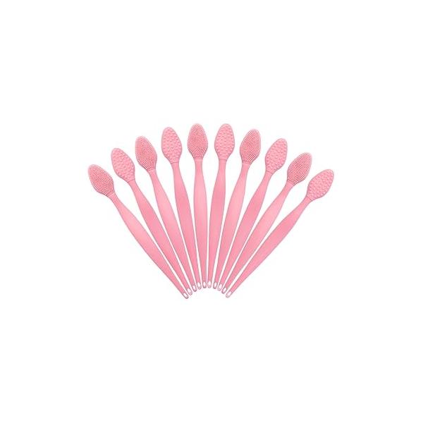 Silicone Lip Scrubber Exfoliator Tool, 10 Pcs Soft Double-Side Brush, Dark Care and Beauty - Pink