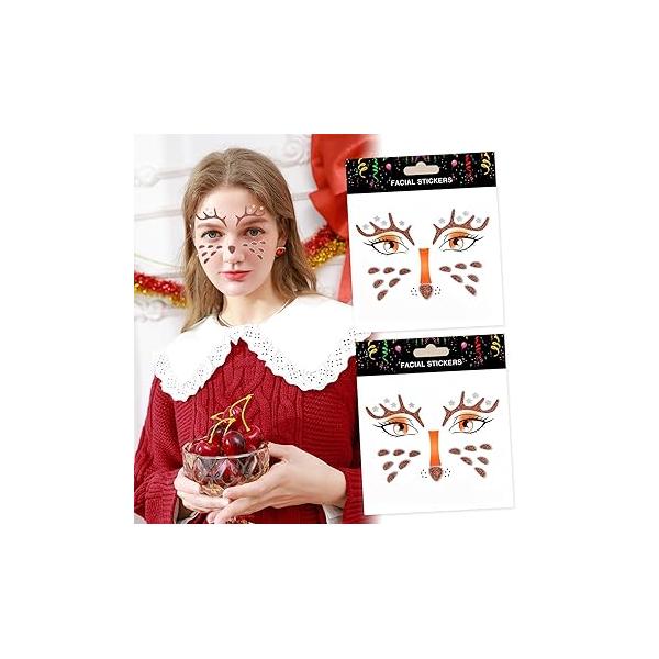 Cute Easter Bunny Face Stickers Animal Jewel Sticker Temporary Tattoo Decal Body Self-adhesive Stage Makeup Party Cosplay Decoration 2pcs