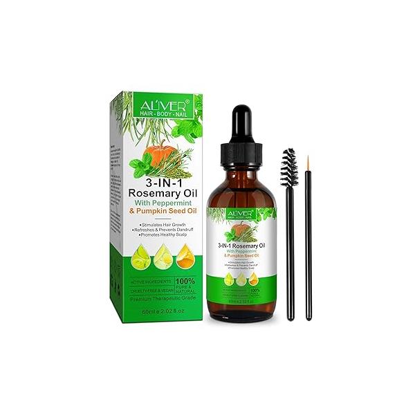 3in1 Hair Growth Oil (Rosemary, Mint & Pumpkin Seed) - Natural Organic Cold-Pressed Treatment for Hair, Skin, Eyelashes Eyebrows Regrowth