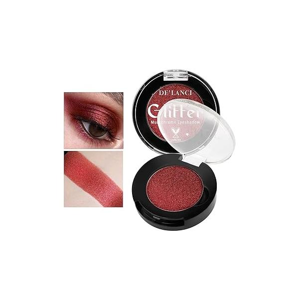 Afflano Single Red Eyeshadow Palette Shimmery, Ultra Pigmented Glitter Eyeshadow, Sparkly Duo Chrome Dark Makeup Eye Shadow Powder, Multi-Dimensional Eyes Look Goth Christmas