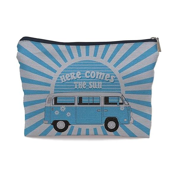 Ayxvt Here Comes the Sun Hippie Bus Sunshine Makeup Bag,Hippie Purse Pouch Travel Toiletry,Here hippie Gifts for women