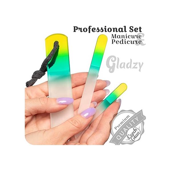 GLADZY Genuine Czech Glass Nail File Set - Callus Remover Foot Rasp, Double Sided Different Grit Surface, Professional Manicure and Pedicure Tools for Natural Nails, Shaper, Ethically Made in EU