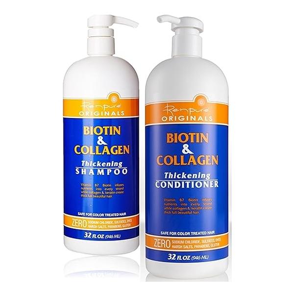 Renpure Originals Biotin & Collagen Thickening Shampoo And Conditioner Set 32 Oz (Zero Sodium Chloride, Sulfate, Dyes Harsh Salts, Parabens, Gluten)