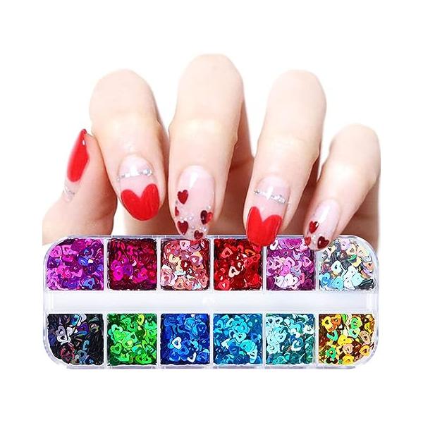 Holographic Nail Glitter Foils, 12 Colors Sparkly Ultra-Thin Aluminum Foil Art Flakes Design, Laser Sequins Acrylic Supplies for Women Girls Manicure Charms Decorations, DIY 3D Tips