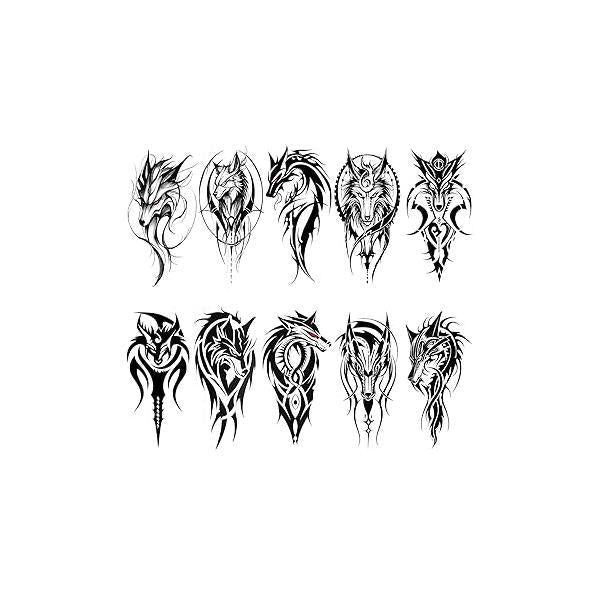 10 Sheets Large Wolf Totem Temporary Tattoos for Men Women Sleeve Fake Tattoo Black Realistic Chest Body Art Stickers