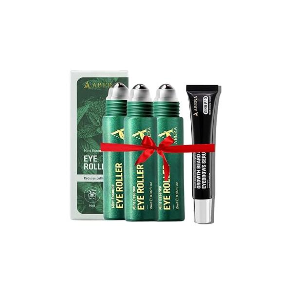 Abera Under Eye Roller for Men - Serum Puffy Eyes & Dark Circles, with Mint Essence, Vitamin C, Peptides Anti-Aging Benefits 0.34 Fl Oz